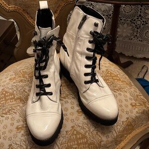 Donald J. Pliner White and Black Combat Boots